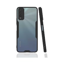Mutcase - Vivo Uyumlu Y11s - Kılıf Kenarı Renkli Arkası Şeffaf Parfe Kapak - Siyah