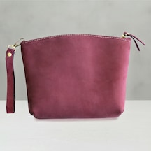Hakiki Deri El Yapımı Bordo Clutch Çanta Yumuşak Deri Günlük Kadın Çantası Bileklik Askılı