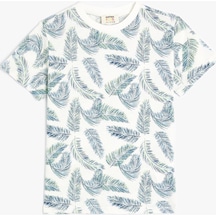 Koton T-shirt Yaprak Baskılı Kısa Kollu Bisiklet Yaka Pamuklu Lacivert Desenli 4skb10171tk Lacivert