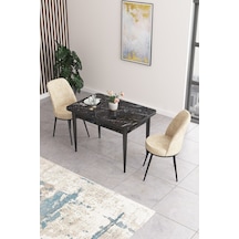 Canisa Concept Nil Serisi 70x110 Sabit Mutfak Masası Takımı Siyah Mermer Desen Masa 2 Krem Sandalye Masa Siyah Sandalyeler Krem