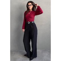Madmext Siyah Modern Kesim Kemerli Yüksek Bel Bol Paça Kumaş Pantolon Mg2618 siyah