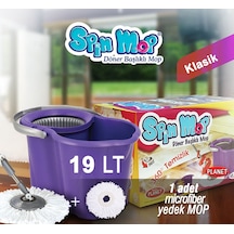 Spin Mop Döner Başlıklı Paspas Temizlik Seti Mor 19 L