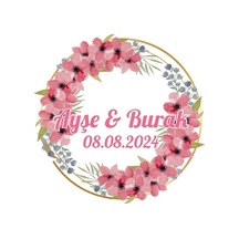 Kış Meyveli Yapraklı Kare Etiket Kına Nişan Düğün 3x3 Cm Özel Etiket / 50 Adet Sticker Beyaz