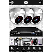 Turkno 3 Kameralı Domia 3 İç Kamera Set 250 GB HDD Full HD Gece Görüşlü Güvenlik Kamerası Sistemi