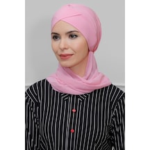 Hürrem Bone Pembe Pratik Hazır Geçmeli Tesettür Bone Sandy Kumaş Çapraz Büzgü Pembe