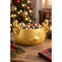 Sonbahar Ve Noel Temalı Ren Geyiği Figürlü Bowl - Sunum Kabı Altın