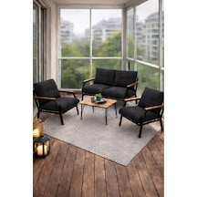 Ard & Garden Linda 211 Sehpalı Siyah Fermuarlı Bahçe Balkon Takımı, Cafe, Salon - Metal Kanepe Koltuk Takımı Siyah