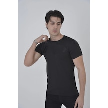 Erkek Göğüs File Aksesuarlı T-shirt - Siyah Siyah