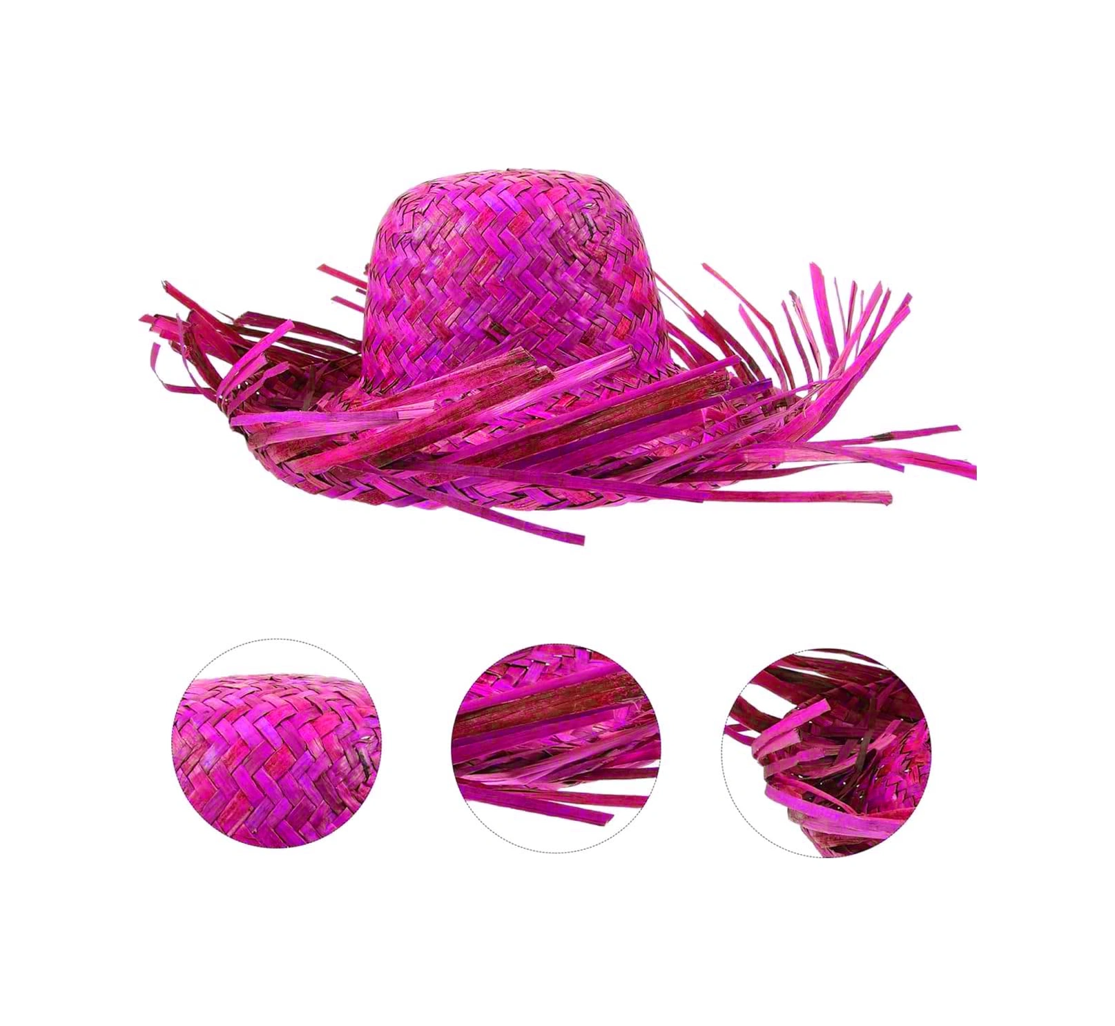 Tropikal Parti Pembe Fuşya Hasır Hawaii Şapkası 13x36 Cm - Zmff-571192 18