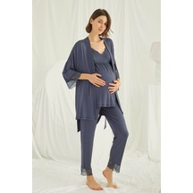 Burdagel Monamise Kadın Lacivert Hamile Lohusa Sabahlıklı Pijama Takım 184