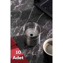 Porsima Etn-236 Large 10 Lu Paslanmaz Çelik Metal Kül Tablası - Kapaklı Rüzgar Geçirmez Küllük