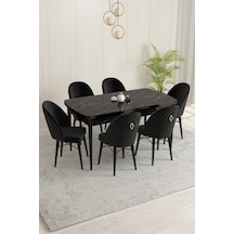 Rovena Olbia Siyah Mermer Desen 80x132 Açılabilir Mutfak Masası Takımı 6 Adet Sandalye Siyah 1438