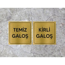 Temiz Galoş Kirli Galoş Metal Yazı Gold Renk Arkası Yapışkanlı 10cm X 10cm