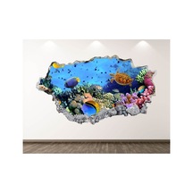 Büyük Akvaryum Balıklar Ve Deniz Canlıları Full Hd Baskı 3d Duvar Sticker