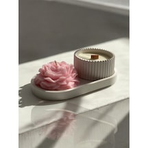Bernami Mumluk Şamdanpinterest Dekoratif Oval Tabak & Şakayık Mum & Beton Çizgili Mumluk Set Diğer