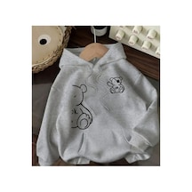 Herkesemoda Ayıcık Baskı Detaylı Kapüşonlu Sweatshırt Gri