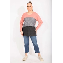 Şans Kadın Renkli Rahat Kesim Yumoş Kumaş Renk ve Desen Kombinli Sweatshirt 65n35489-renkli Çok Renkli