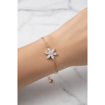 Çekirdekjewelry 925 Ayar Gümüş Kamelya Çiçek Bileklik Pembe
