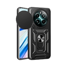 Zore Realme 12 Plus Kılıf Magnetik Standlı Kamera Korumalı Ogaa Sürgülü Vega Kapak - Siyah