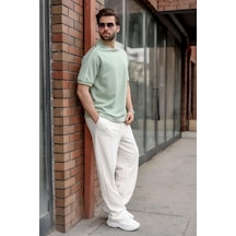 Madmext Mint Yeşili Şerit Detaylı Modern Kesim Erkek Tişört E7182