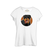 Rottweiler Dog With Circular Background Beyaz Kadın Tshirt 001 Rottweiler Dog With Circular Background Beyaz Kadın Tshirt 001