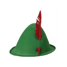 Yeşil - 98 - Renk Kırmızı Tüylü Peter Pan Şapkası Robin Hood Şapkası - Dpmıx-hb - 24x23 Cm