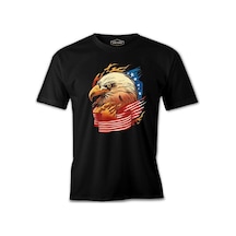 Eagle And American Flag Siyah Erkek Tshirt 001