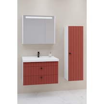 Petit 80 Cm Banyo Dolabı Npl Aynalı Kiremit - Boy Dolap Dahil Kiremit