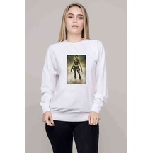 Women Metal Rock Music Müzik Baskılı Beyaz Kadın Sweatshirt