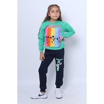 Kız Çocuk 3 İplik Eşofman Takımı Mickey Mouse Baskılı D36 Yeşil