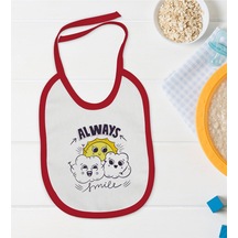 BK Kids Always Smile Tasarımlı Kırmızı Bebek Mama Önlüğü-1 Kırmızı