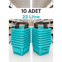 10 Adet / 22 Litre Plastik Market Alışveriş Sepeti Profesyonel Market Mağaza El Sepeti Turkuaz