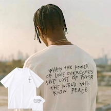 Startmore Erkek Beyaz Cactus Jack Baskılı Oversize Bisiklet Yaka Tshirt Beyaz