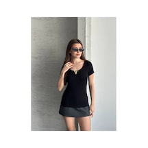 Asur Boutique Asur Butik Kadın V Demirli Esnek Kumaş Kısa Kol Body Siyah