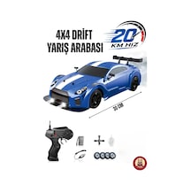Uzaktan Kumandalı Drift Arabası 20 Km/h Yapabilen 30 Cm 4x4 Çekiş Şarjlı Işıklı Buhar Atabilen Yedek Drift Tekerlek Hediyeli Ralli Arabası Mavi