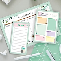 Planlayıcı Set - Haftalık Günlük Planlayıcı - 50 Sayfa Tarihsiz Alışveriş Iş Listesi Görev Yapılacaklar Ça Genel