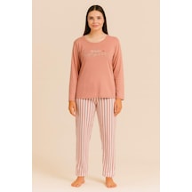 Pemilo Kaadın 20300 Uzun Kol Milan Pijama Takımı Pudra Pudra