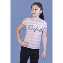 Toontoy Kids Toontoy Kız Çocuk Perfect Nakışlı Kolları İnci Detaylı Tişört Pudra