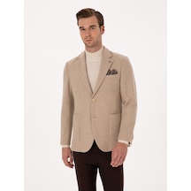 Cacharel Bej Slim Fit Yün Karışımlı Flanel Ceket