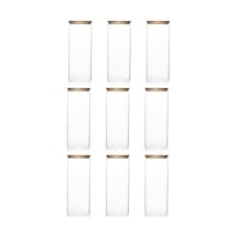 4-3 Bambu Vakumlu Kapaklı Yuvarlak Borosilikat Cam 9lu Kavanoz Seti Saklama Kabı 2100ml 10x30cm Diğer