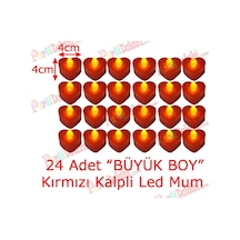 24 Adet 4x4 CM Işıklı Kalp Mum Görünümlü Kırmızı Led Mum