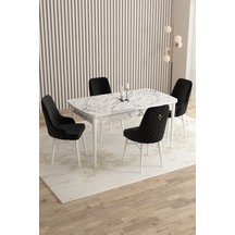 Rovena Queen Beyaz Mermer Desen 80x132 Açılabilir Mutfak Masası Takımı 4 Adet Sandalye Siyah 1277