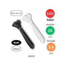 Plastik Kablo Bağı 250 Mm X 3.6 Mm, Siyah Ve Beyaz, Toplam 100 Adet Set