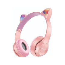 3 Adet Bood Çocuk Rgb Işıklı Kedili Kulak Üstü Bluetooth Kulaklık P47 Pembe