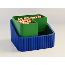 3d Baskı Fıstık Kasesi - Çift Hazneli Kabuk Ayırıcı Sunum Kasesi - Mavi Yeşil Çok Renkli