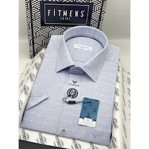 Klasik Kısa Kol Keten Cotton Nefes Alan Kumaş Hediye Kutulu Erkek Gömlek Fs-004570 - Mavi-3289 MAVİ