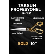 Taksun Profesyonel Makas, No.1250, Paslanmaz Çelik, Karton, Kumaş Kesimi, Ergonomik, Yüksek Kalite, Uzun Ömürlü, Hassas Kesim, Terzi Makası, Gold, 10"