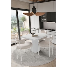 Avvio Mayer Beyaz Lake Mdf Ayak 90x90 Yemek Masası Mutfak Masası 4 Kişilik Masa Takımı Teddy Sandalye Beyaz