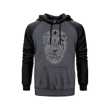 Lion Face Gri Renk Reglan Kol Sweatshirt Gri