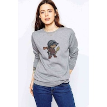 Pubg Animasyon Baskılı Gri Kadın Sweatshirt